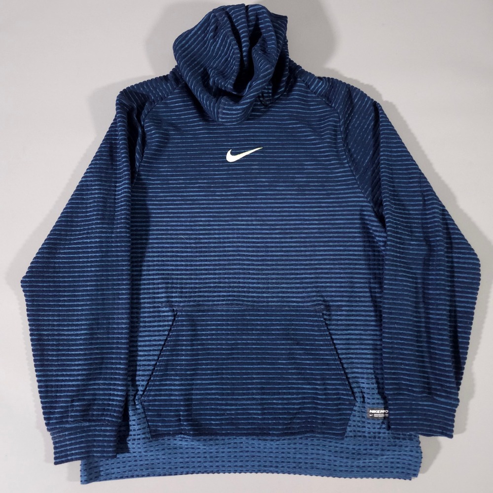 Nike Pro Hoodie Mens Medium Blue Therma-FIT ADV Striped Training DD1707-451